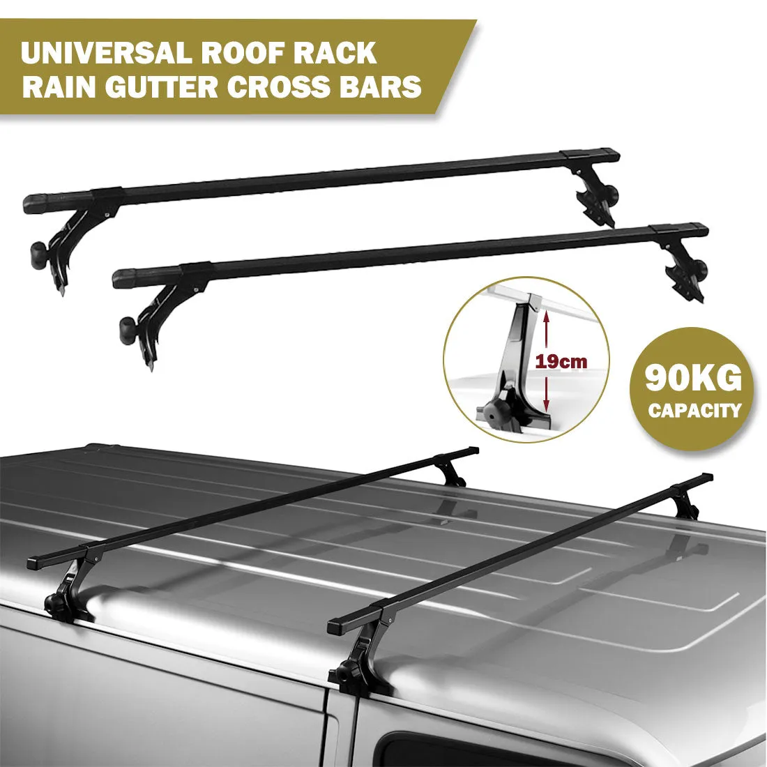120cm Universal Rain Gutter Car Roof Racks | Black Adjustable Brackets | Medium