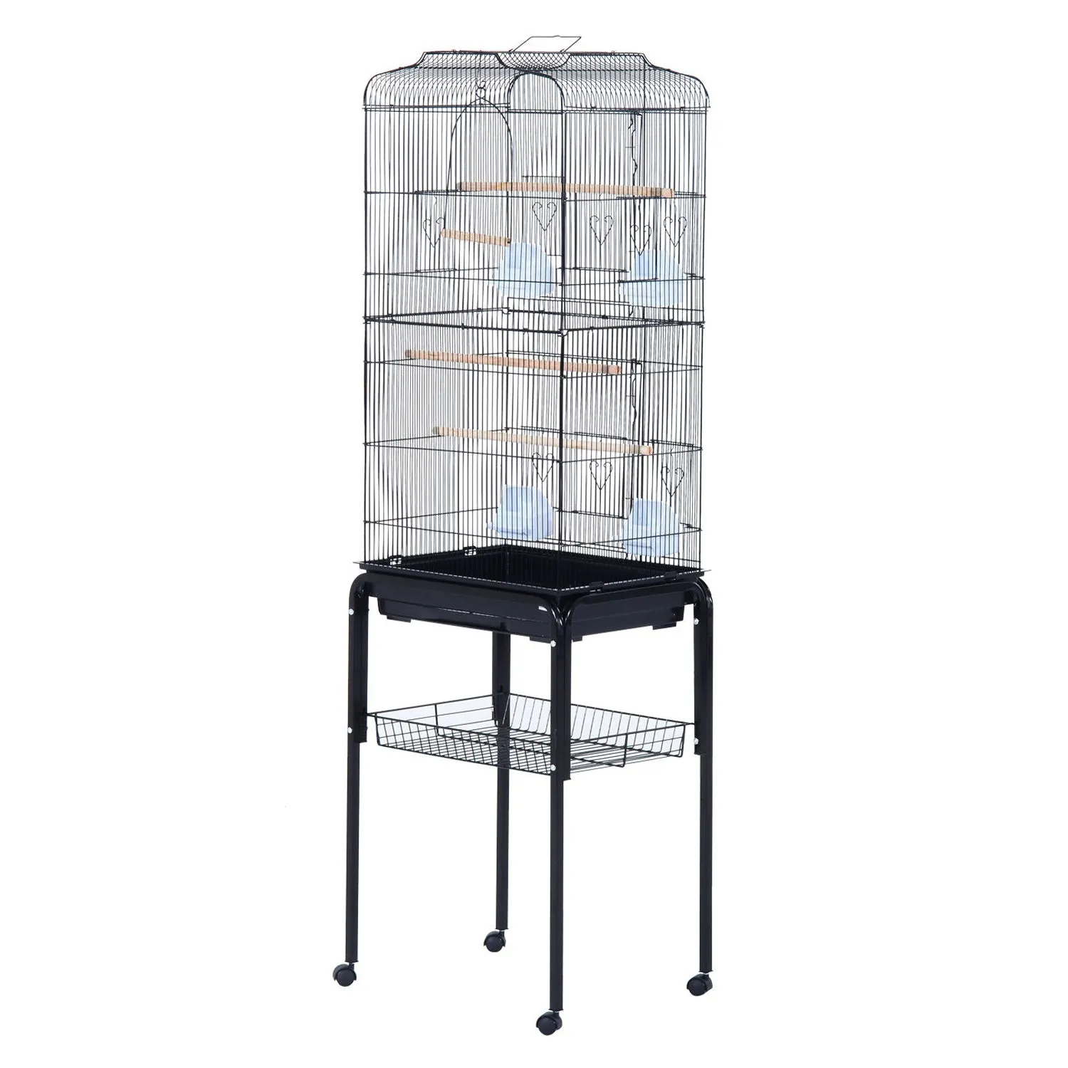 153cm Metal Bird Cage W/Removable Wheels Stand-Black