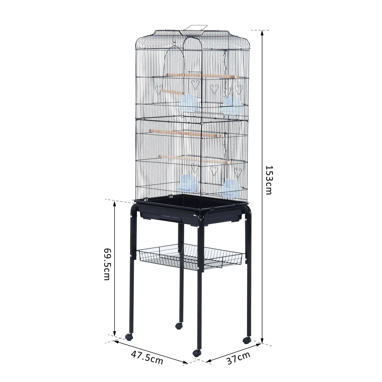 153cm Metal Bird Cage W/Removable Wheels Stand-Black