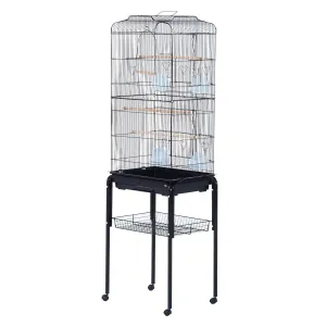 153cm Metal Bird Cage W/Removable Wheels Stand-Black
