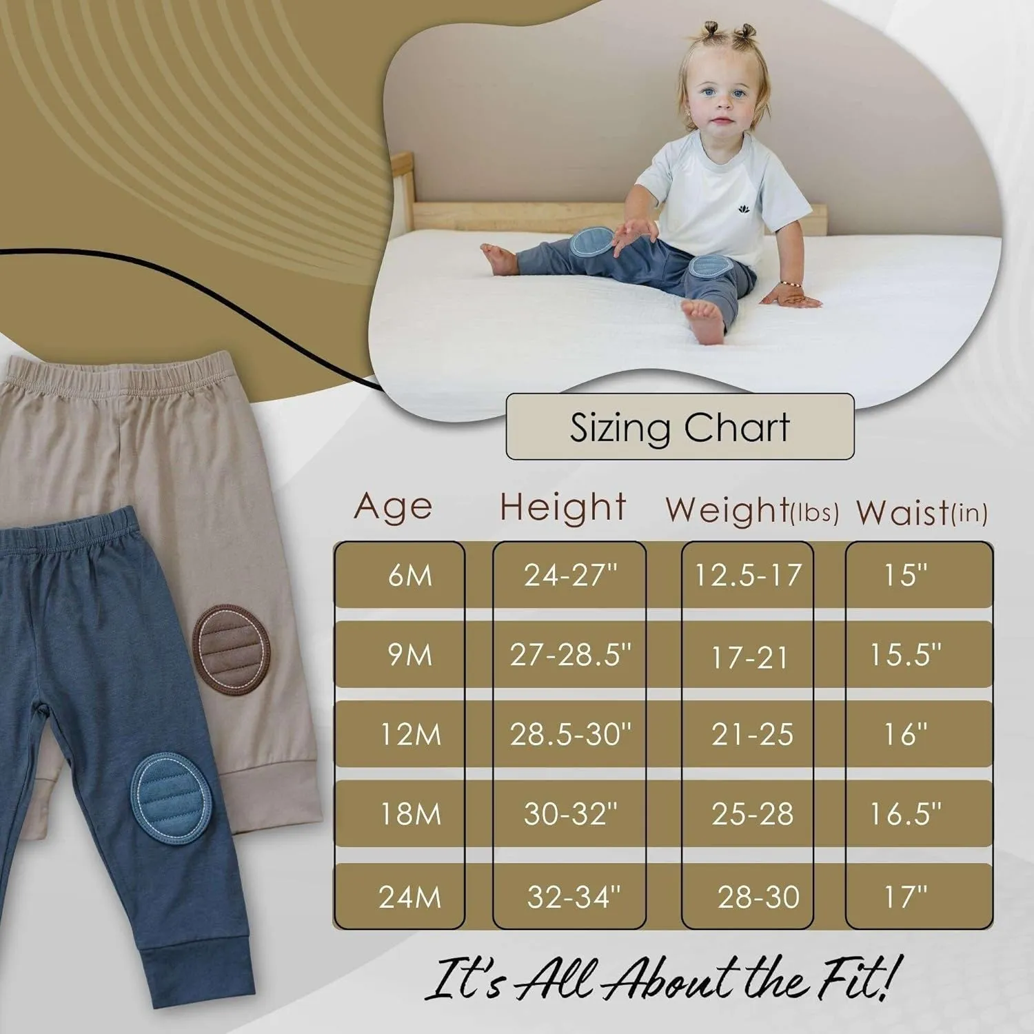 2-Pack Viscose Baby Pants with Knee Pads Soft Toddler Pants for Boys & Girls, Baby Boy Pants & Baby Girl Pants 2T-4T