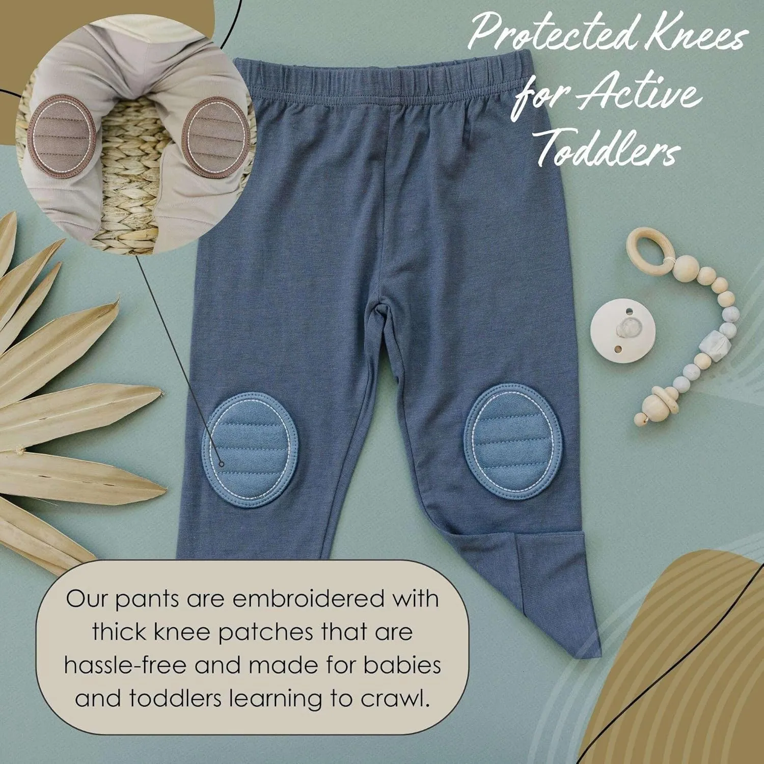 2-Pack Viscose Baby Pants with Knee Pads Soft Toddler Pants for Boys & Girls, Baby Boy Pants & Baby Girl Pants 2T-4T