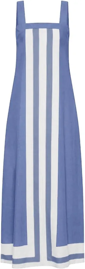 2025 Women Boho Summer Floral Dress Color Block Maxi Casual Striped Beach Coverups Overall Dress