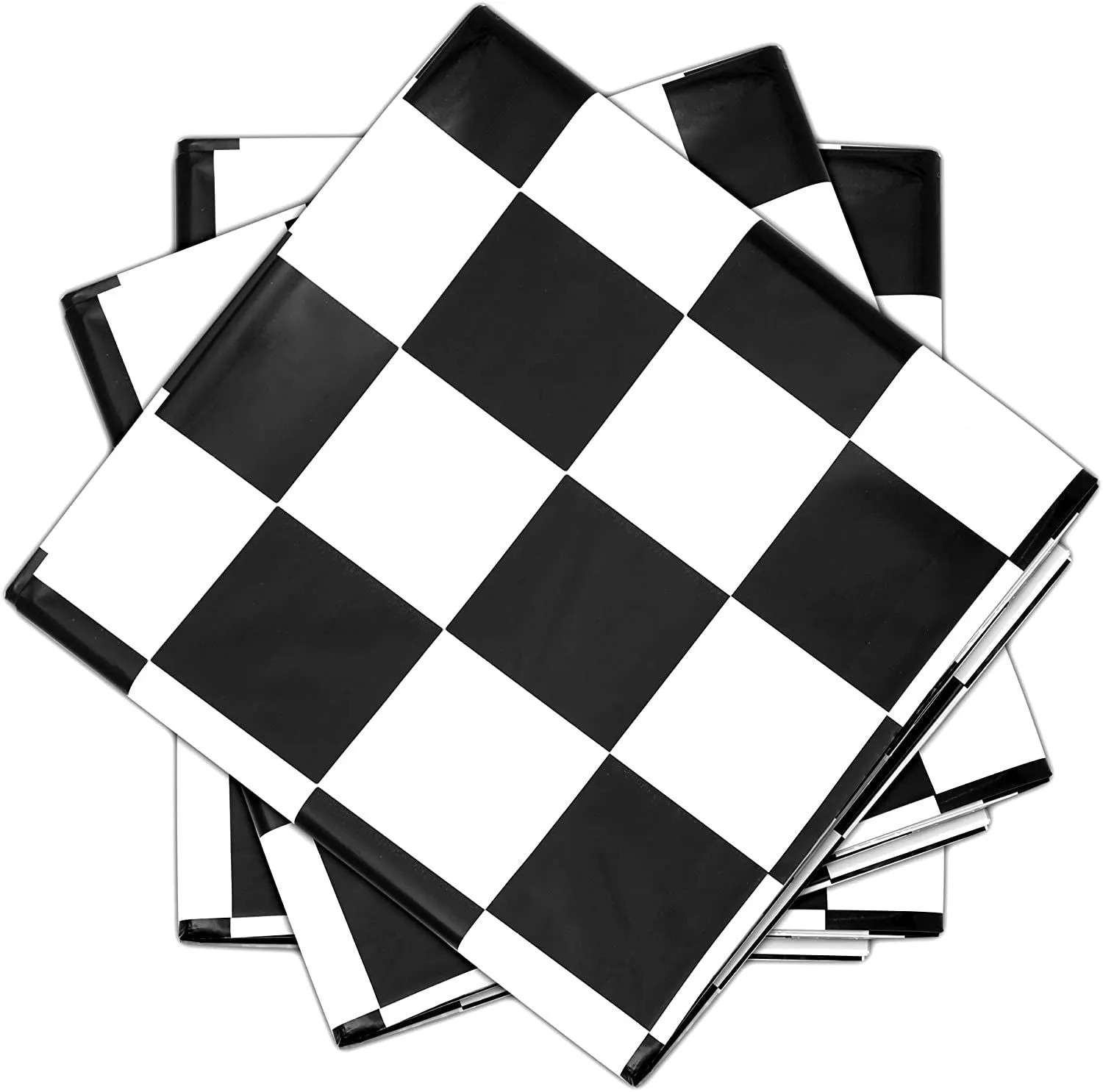 3 Pack Checkered Plastic Tablecloth for Race Car Flag Birthday Party Supplies & Decorations, Disposable Black and White Table Cloth, 54 x 108 in