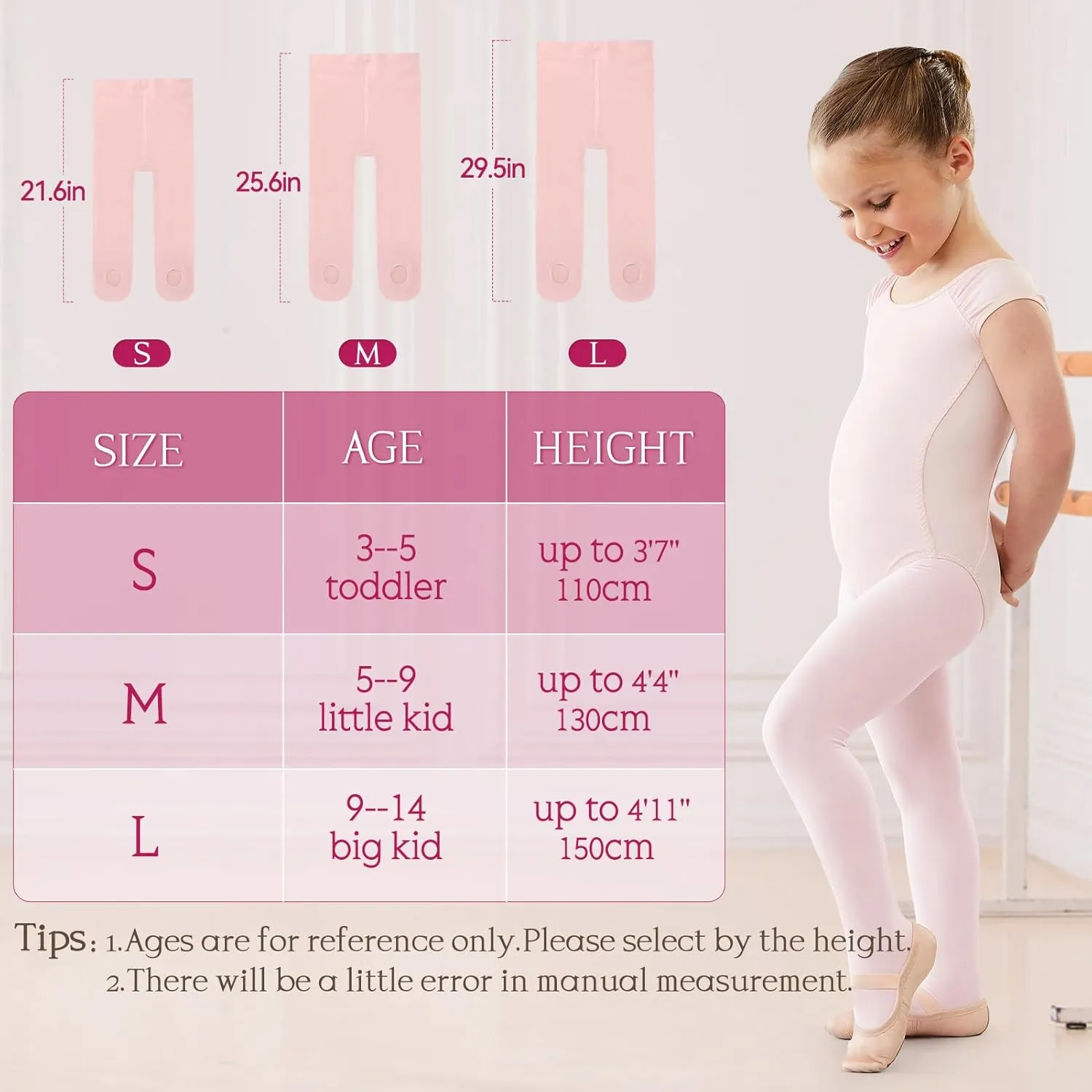 3 Pairs Ballet Tights for Girls - Ultra Soft Convertible Transition Dance Tights for Toddlers, Kids, Students - 60D