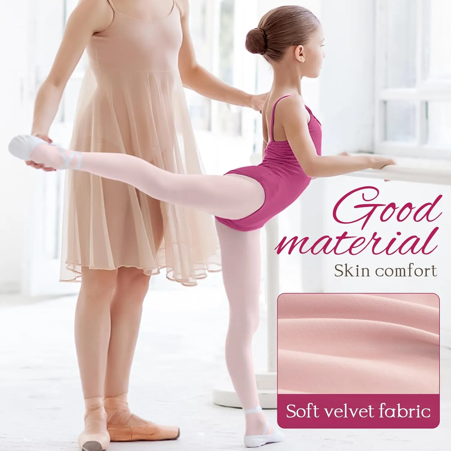 3 Pairs Ballet Tights for Girls - Ultra Soft Convertible Transition Dance Tights for Toddlers, Kids, Students - 60D