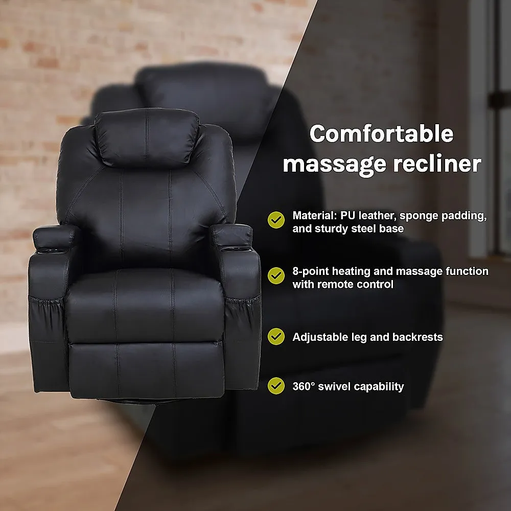 360° Swivel Heated Massage Recliner with Cup Holders