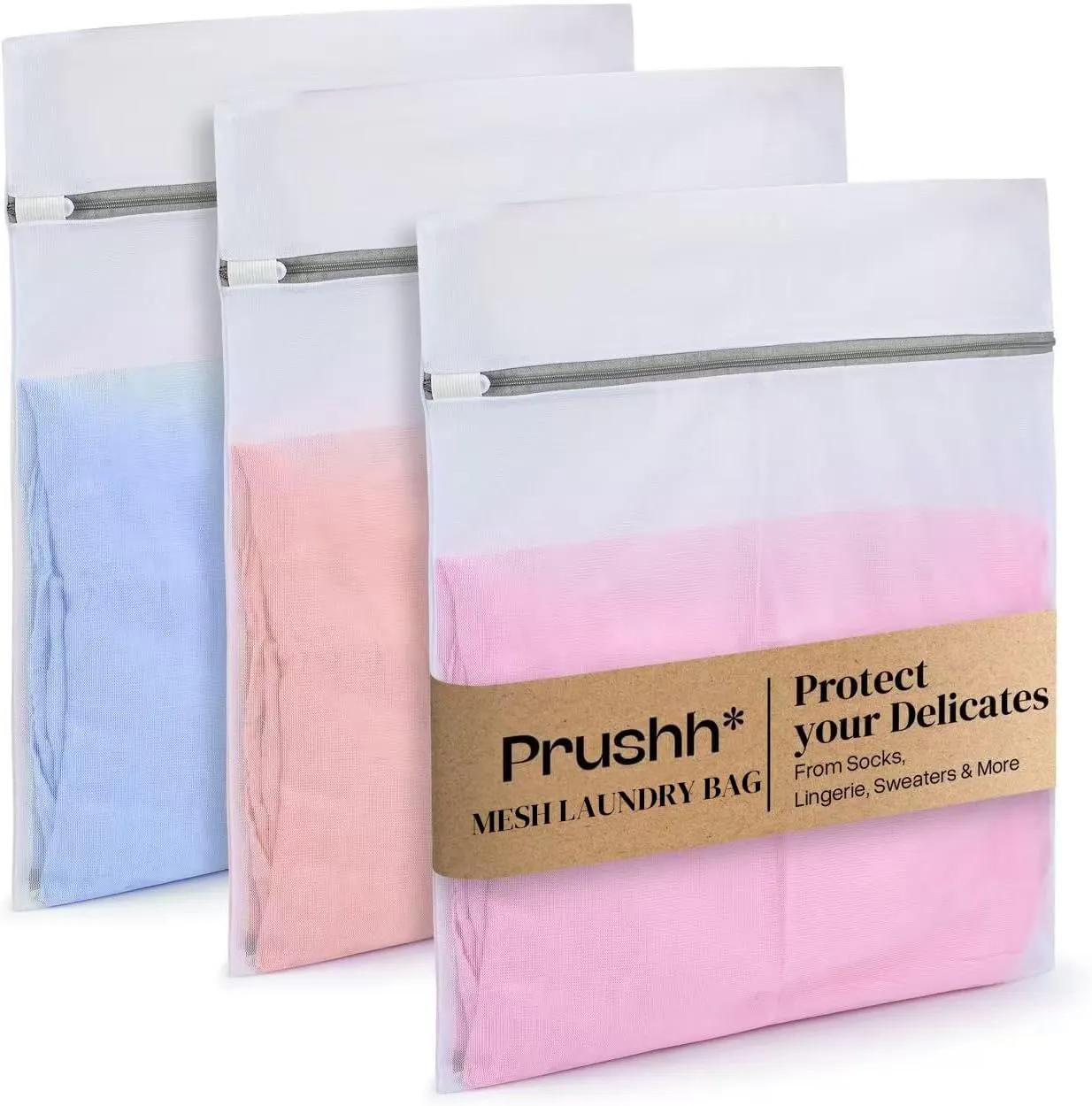 3Pc Spacious Durable Mesh Laundry Bags (16x20 Inches) Protects Delicates, Fine Mesh for Uniform Wash & Dry, Auto-Lock Zipper, Washer-Friendly, For Home, Dorm or Storage, Fits Socks to Sweaters
