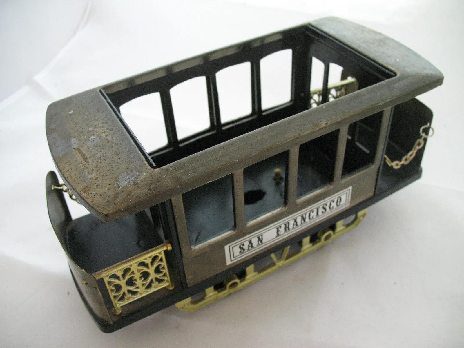 9" Vintage Musical Music Box Wine Bar DECANTER CABLE CAR SAN FRANCISCO CA CALIFORNIA