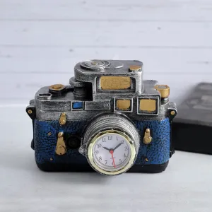 A Vintage Affair- Home Decor Showpiece for Home & Office Decor Set of 1| Decorative Accent for Living Room Bedroom| Vintage Camera Clock Decorative Accent (Blue)