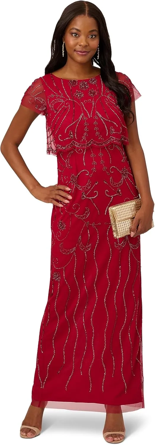 Adrianna Papell Women's Beaded Mesh Gown