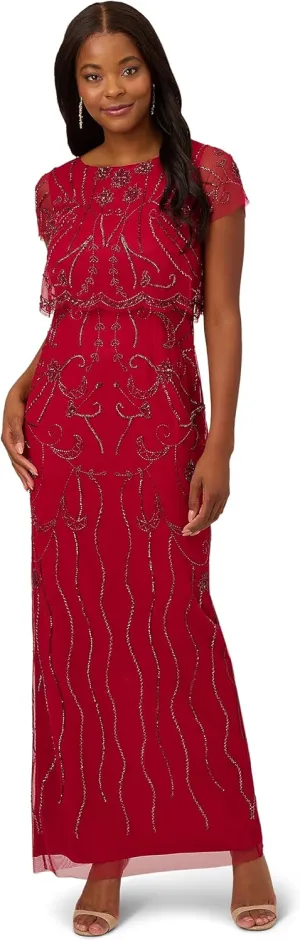 Adrianna Papell Women's Beaded Mesh Gown