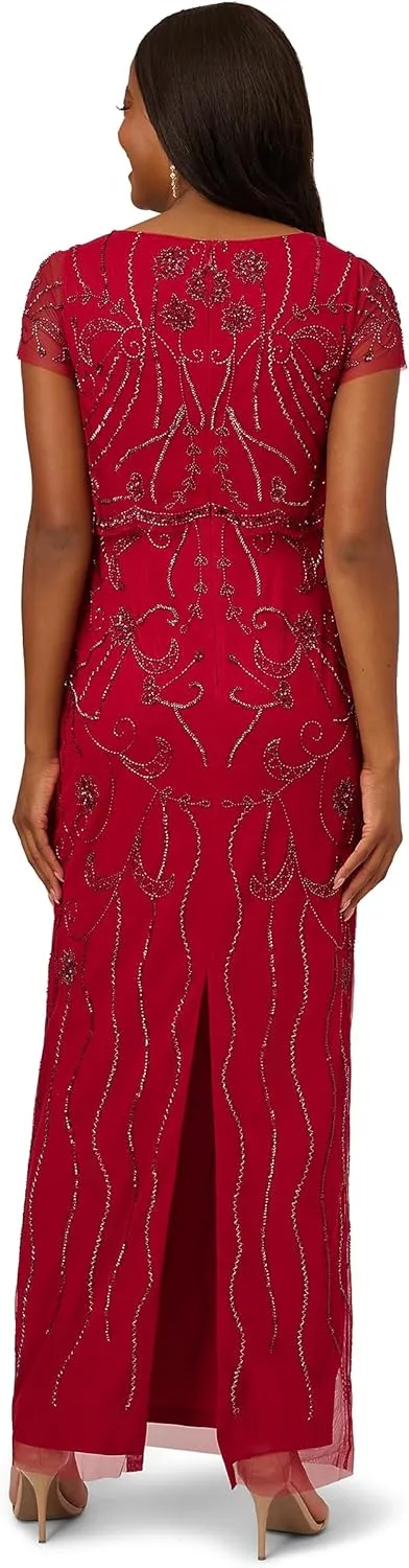 Adrianna Papell Women's Beaded Mesh Gown