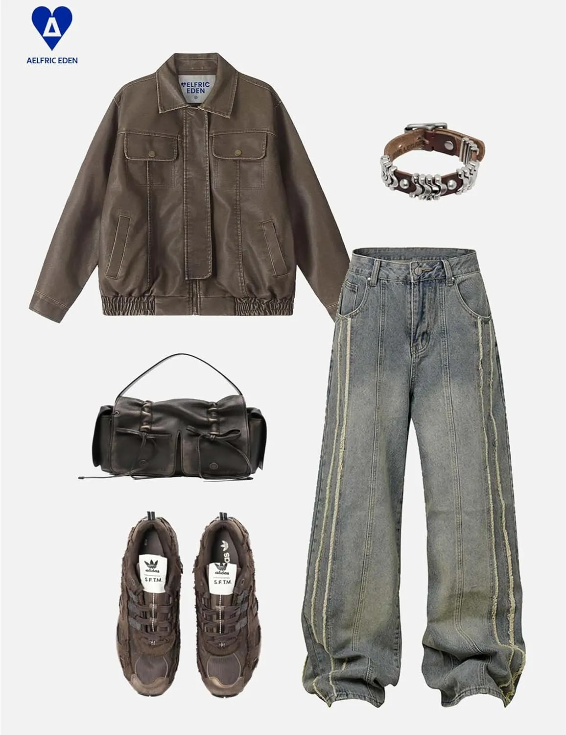 Aelfric Eden Mens Jeans Fringe Line Wide Leg Vintage Jean Y2k Hip Hop Baggy Trousers Unisex Streetwear Casual Denim Pants