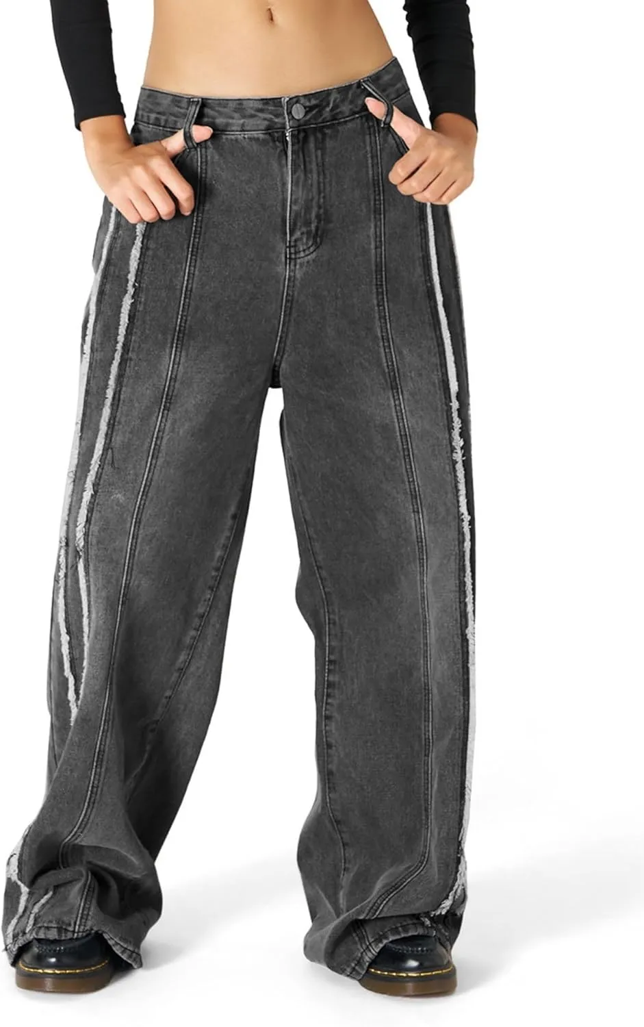 Aelfric Eden Mens Jeans Fringe Line Wide Leg Vintage Jean Y2k Hip Hop Baggy Trousers Unisex Streetwear Casual Denim Pants