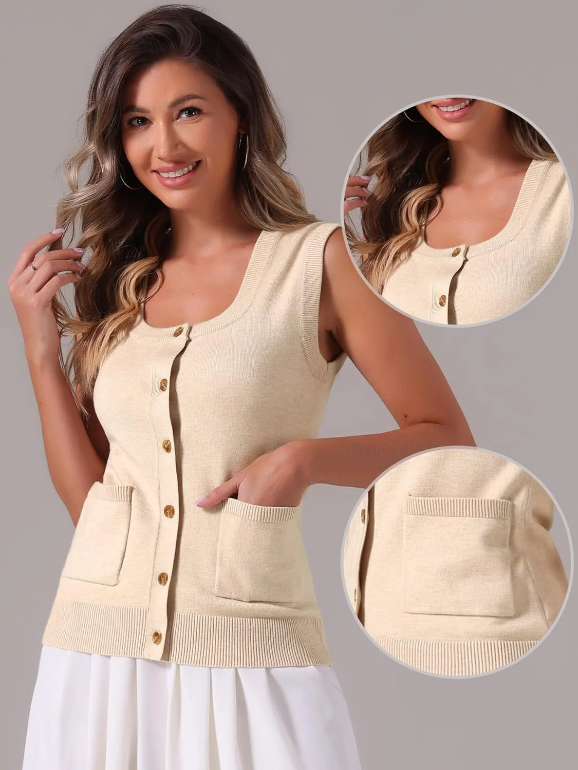 Allegra K Sweater Vest for Women's Summer Casual Button Ribbed Sleeveless Knitted Tank Top