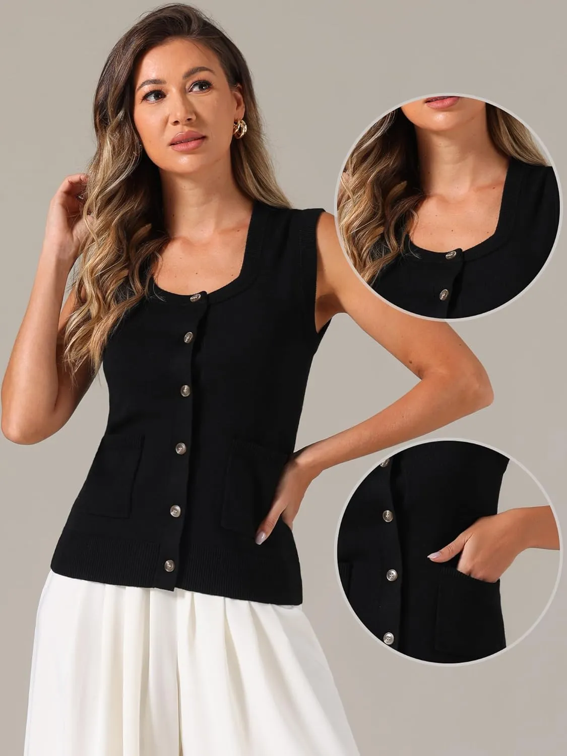 Allegra K Sweater Vest for Women's Summer Casual Button Ribbed Sleeveless Knitted Tank Top