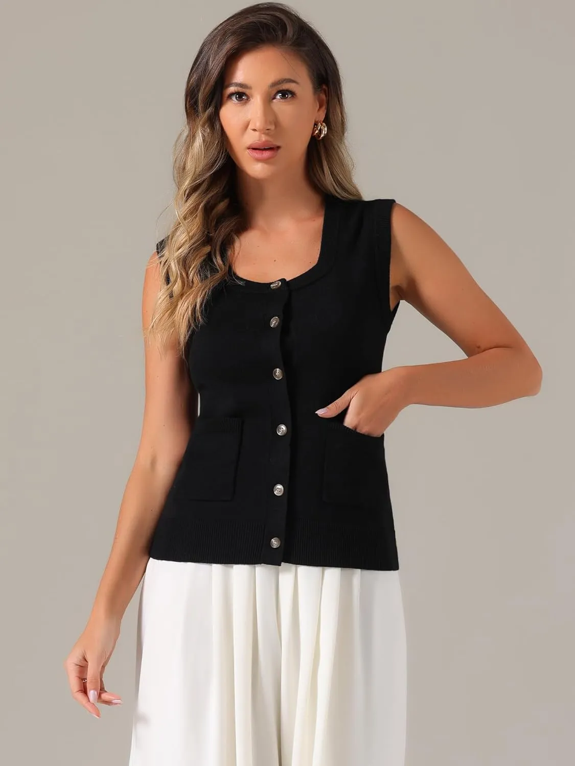 Allegra K Sweater Vest for Women's Summer Casual Button Ribbed Sleeveless Knitted Tank Top