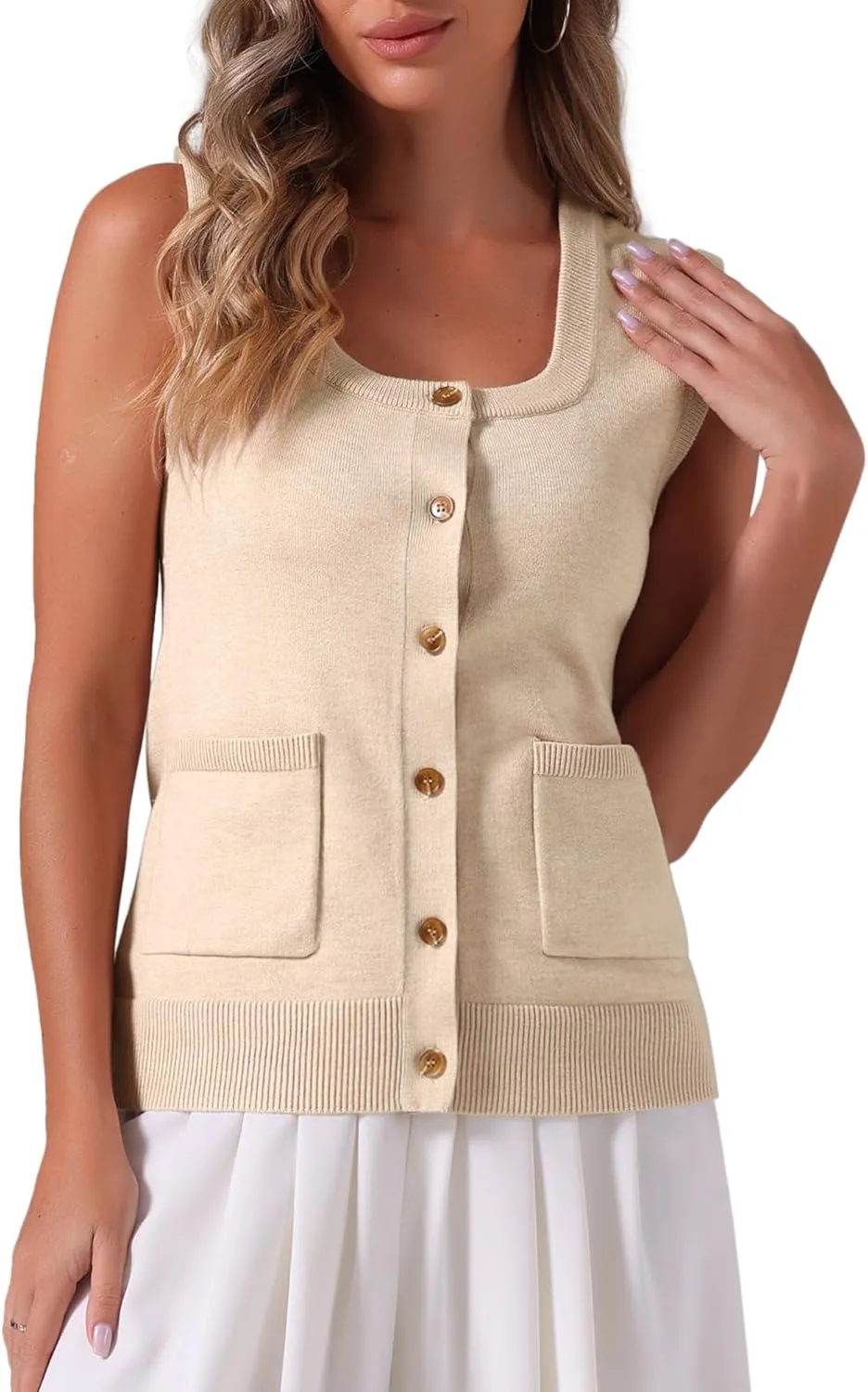 Allegra K Sweater Vest for Women's Summer Casual Button Ribbed Sleeveless Knitted Tank Top