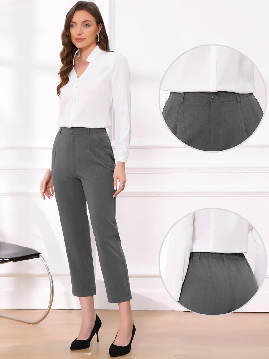 Allegra K Women's Work Dress Pants High Waisted Office Ankle Pants