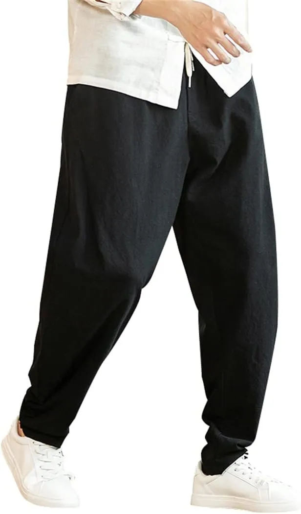 Alloaone Men's Spring Harem Pants Hip Hop Joggers Streetwear Wide Legs Pants Color Cotton Pants