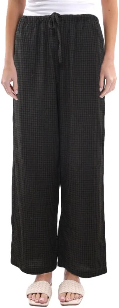 Amazhiyu Women's Cotton Gauze Plaid Elastic Casual Lounge Pants with Pockets