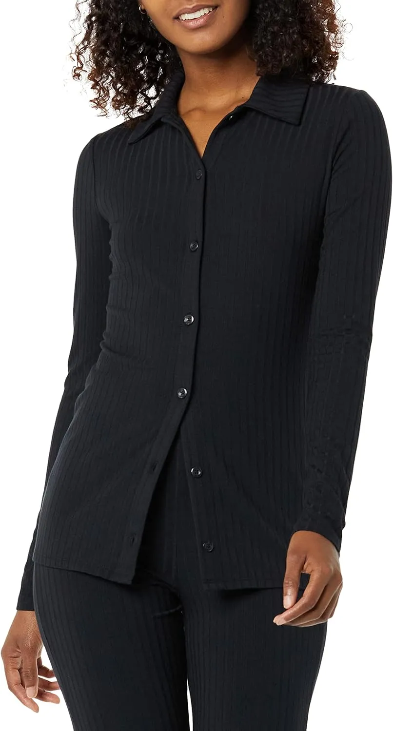 Amazon Essentials Women's Wide Rib Long Sleeve Button-up Collared Cardigan (Previously Daily Ritual)