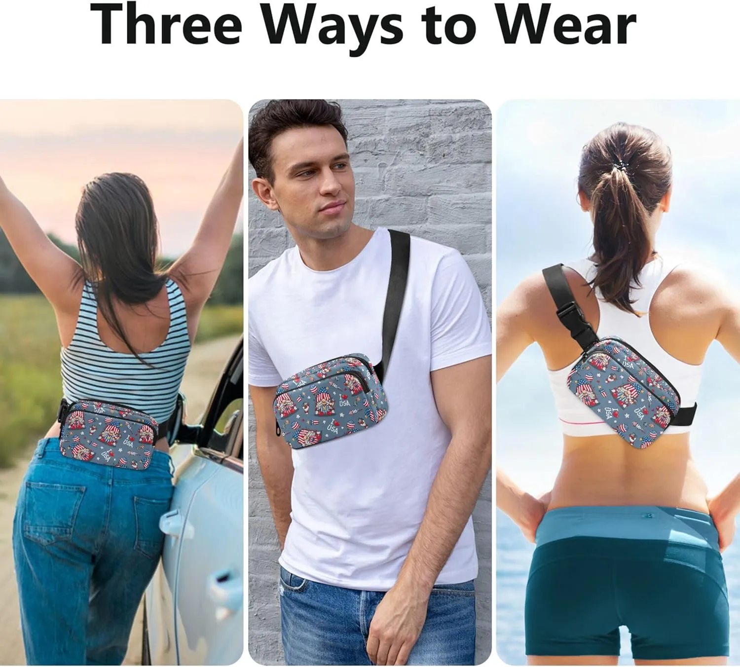 America Independence Gnomes Fanny Pack for Women Bright Belt Bags Hip Pack Waterproof Crossbody Waist Purse