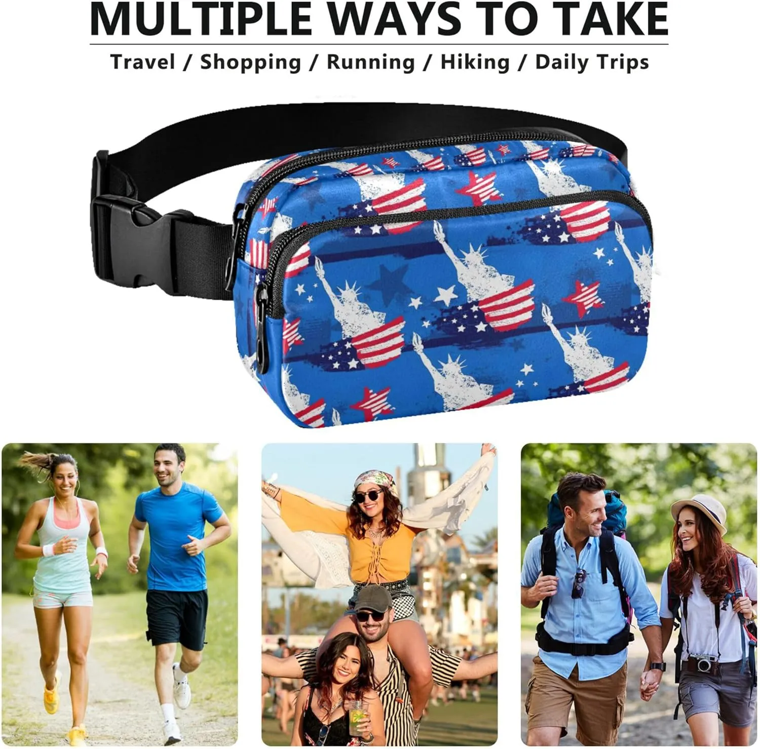American Flag USA Blue Fanny Packs for Women Waterproof Belt Bag Hip Pouch Cute Cross Body Waist Pack