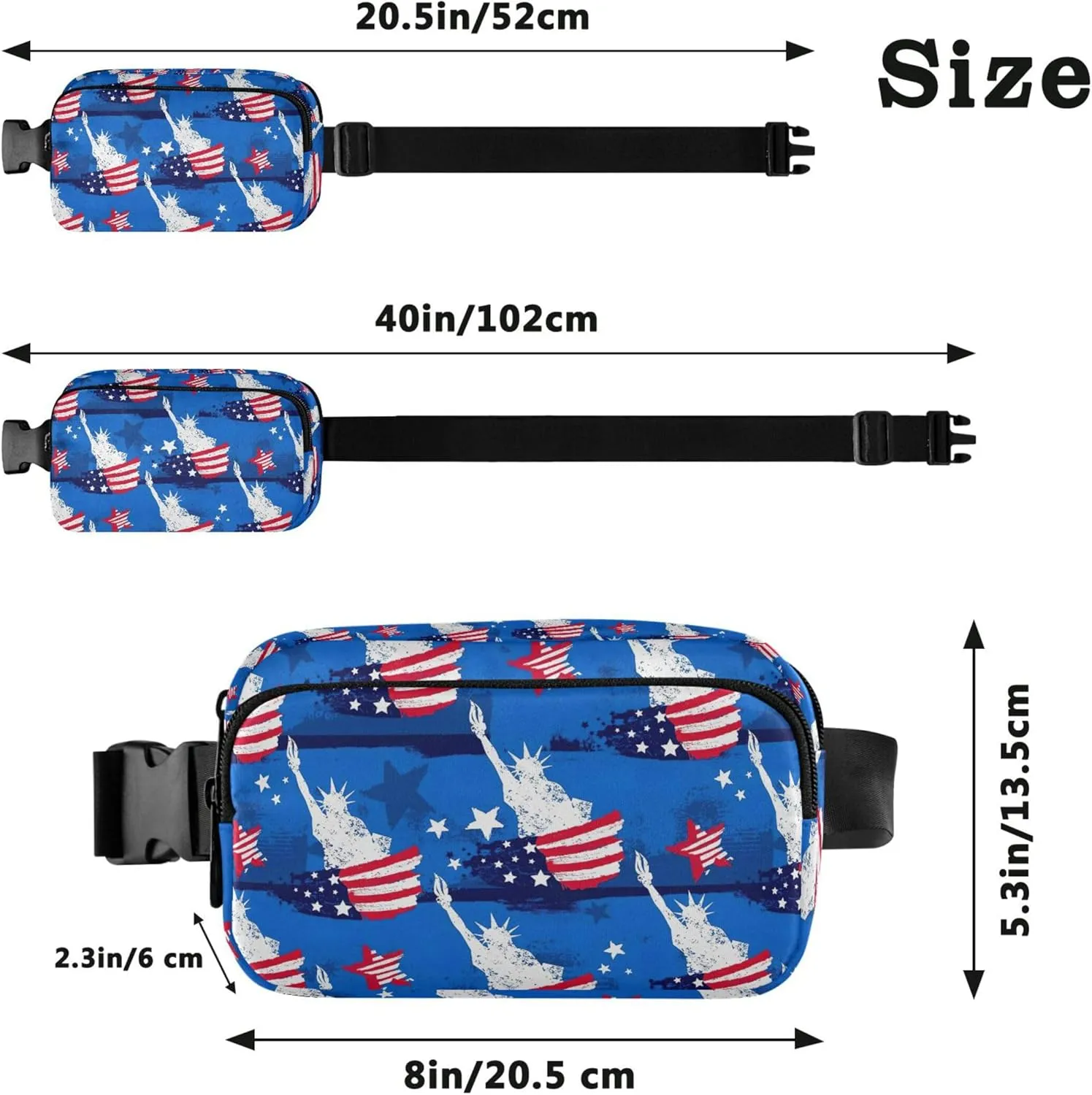 American Flag USA Blue Fanny Packs for Women Waterproof Belt Bag Hip Pouch Cute Cross Body Waist Pack