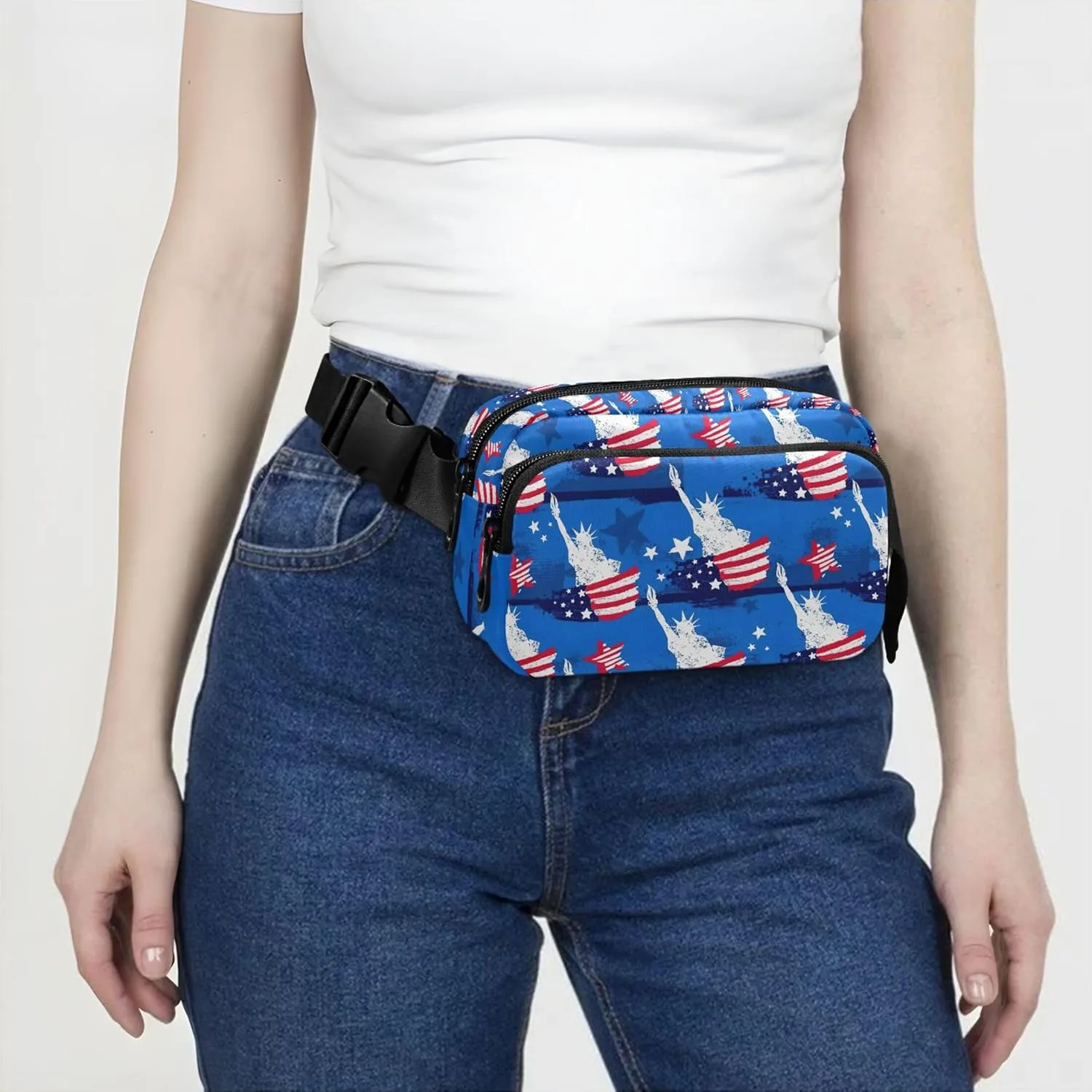 American Flag USA Blue Fanny Packs for Women Waterproof Belt Bag Hip Pouch Cute Cross Body Waist Pack