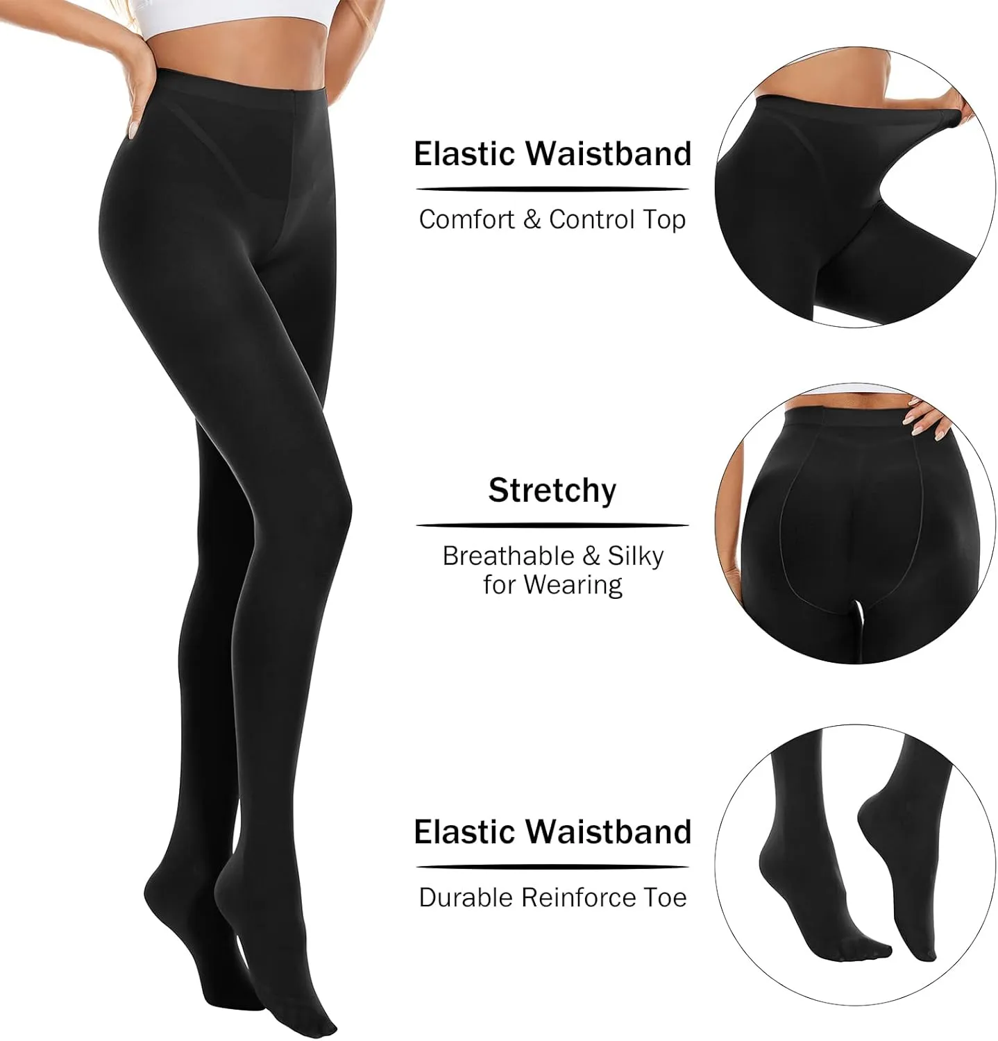 American Trends Adult Tights for Women Opaque Run Resistant Plus Size Pantyhose High Waisted 80s