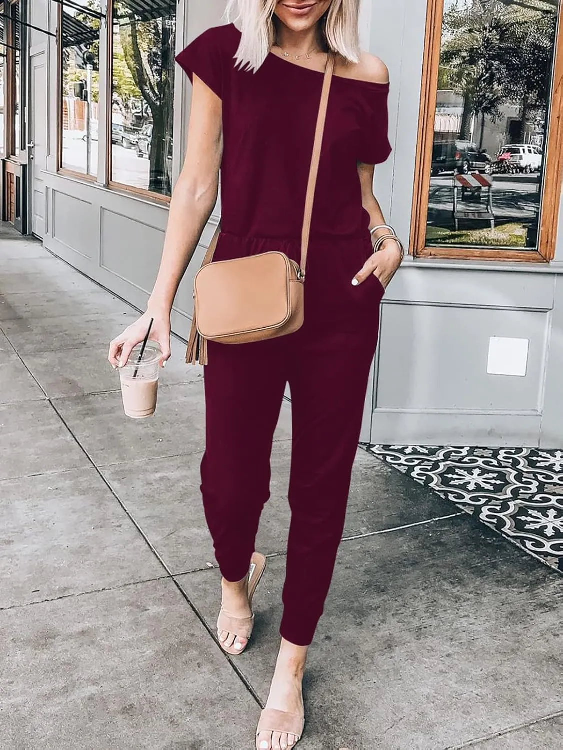 ANRABESS Women's Loose Summer Casual Off Shoulder Elastic Waist Stretchy Long Romper Jumpsuit