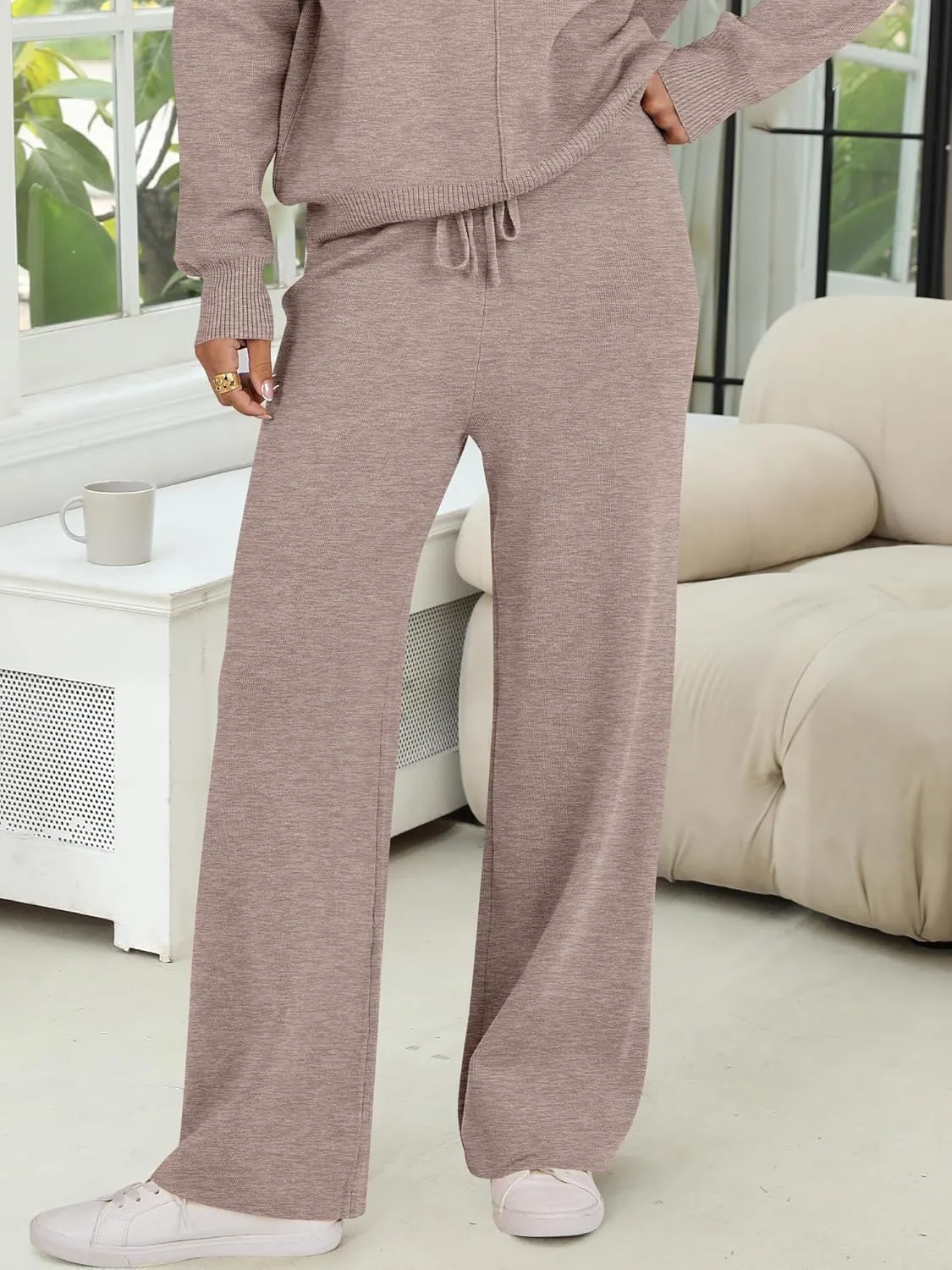ANRABESS Womens Two Piece Outfits Lounge Sweater Sets Casual Pullover Knit Tops Wide Leg Pants 2024 Fall Clothes