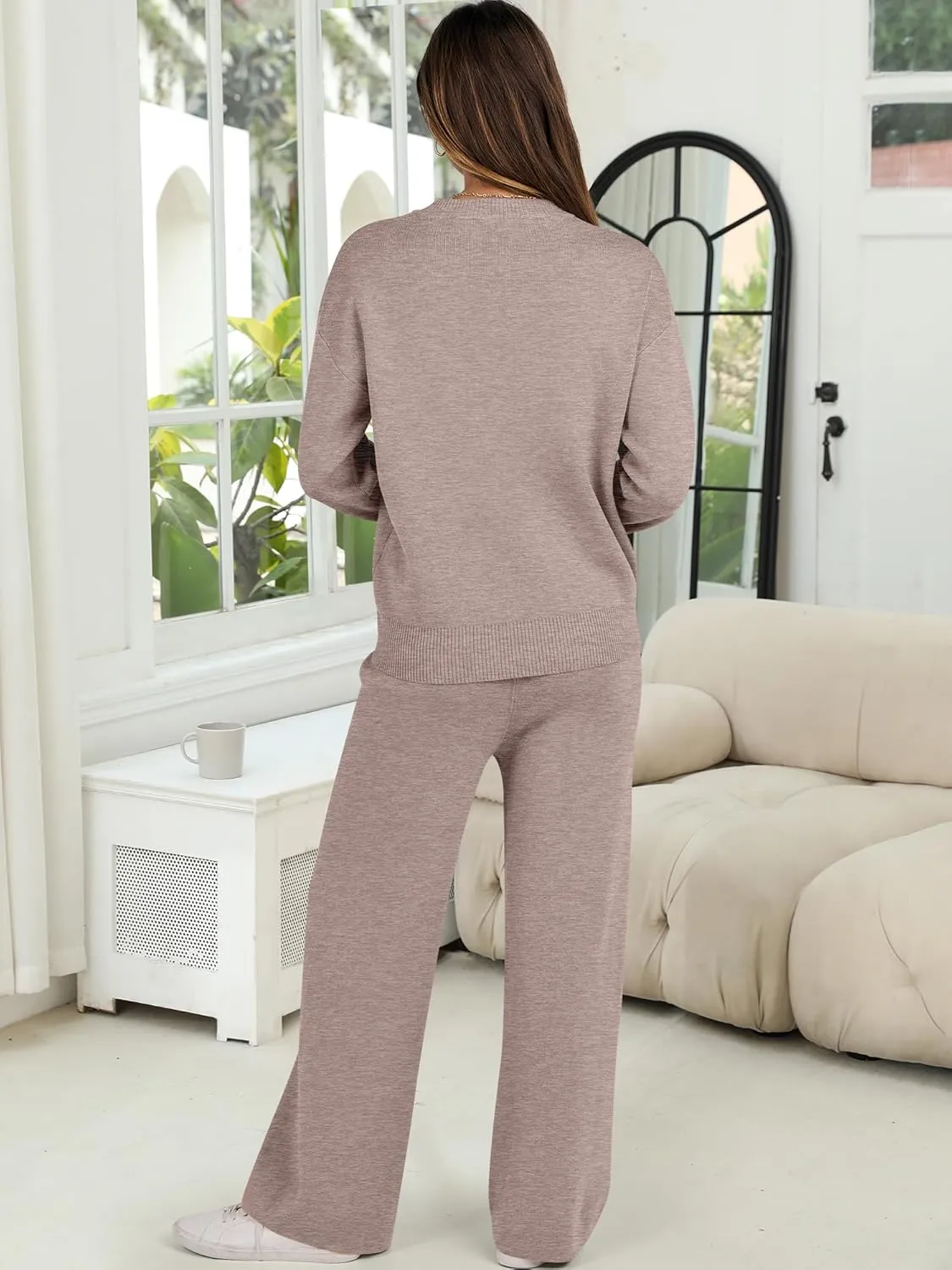 ANRABESS Womens Two Piece Outfits Lounge Sweater Sets Casual Pullover Knit Tops Wide Leg Pants 2024 Fall Clothes