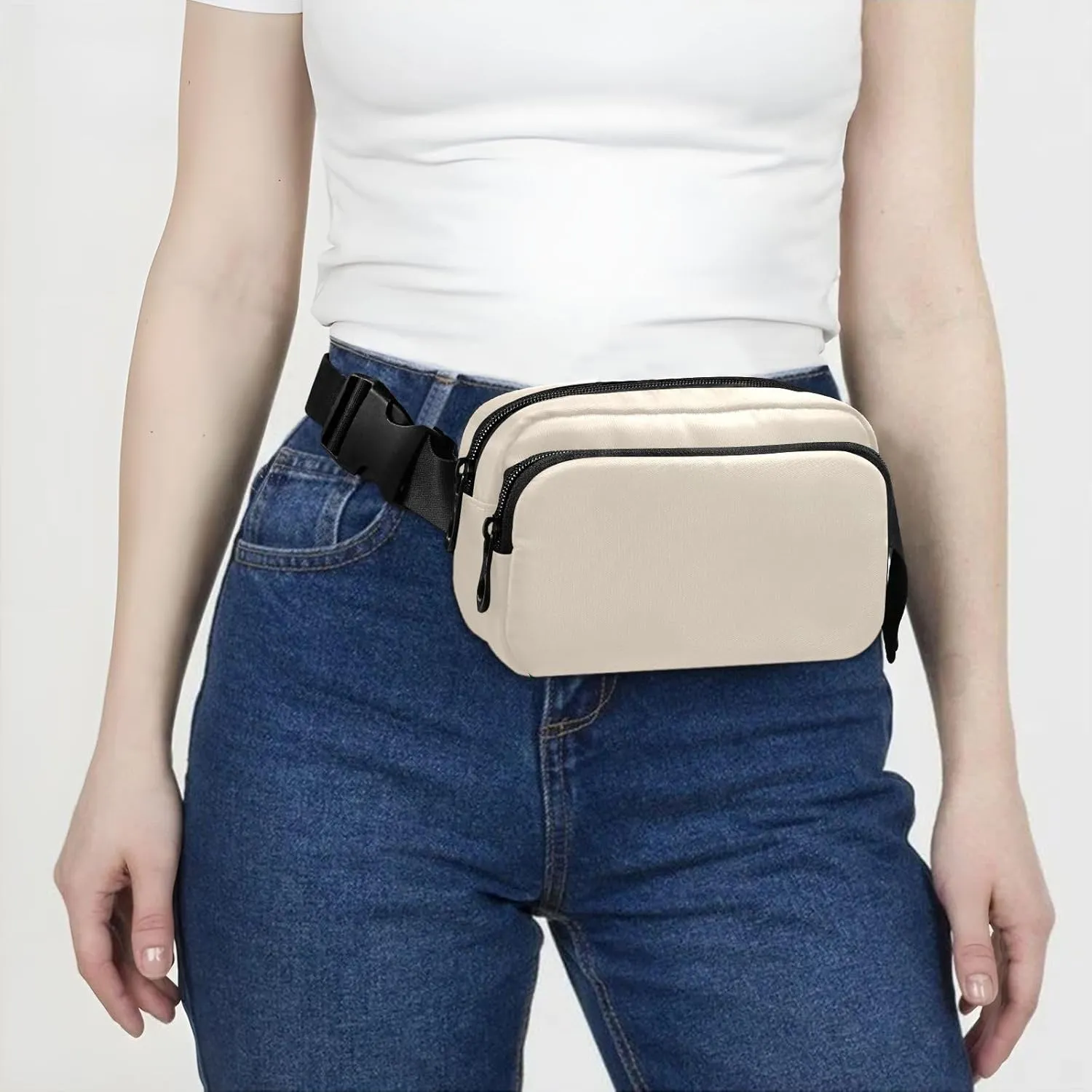 Antique White Belt Bags Small Waist Pouch Unisex Mini Belt Bag with Adjustable Strap