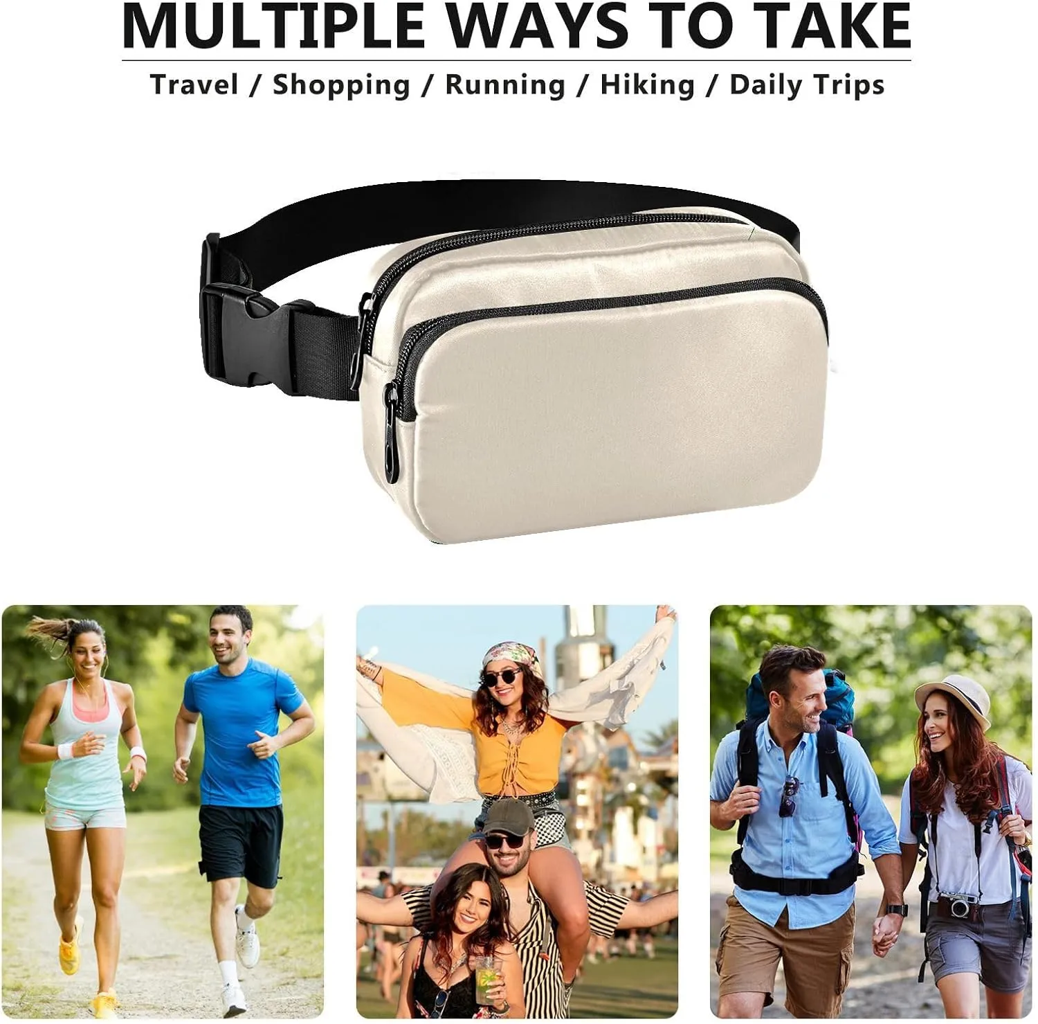 Antique White Belt Bags Small Waist Pouch Unisex Mini Belt Bag with Adjustable Strap