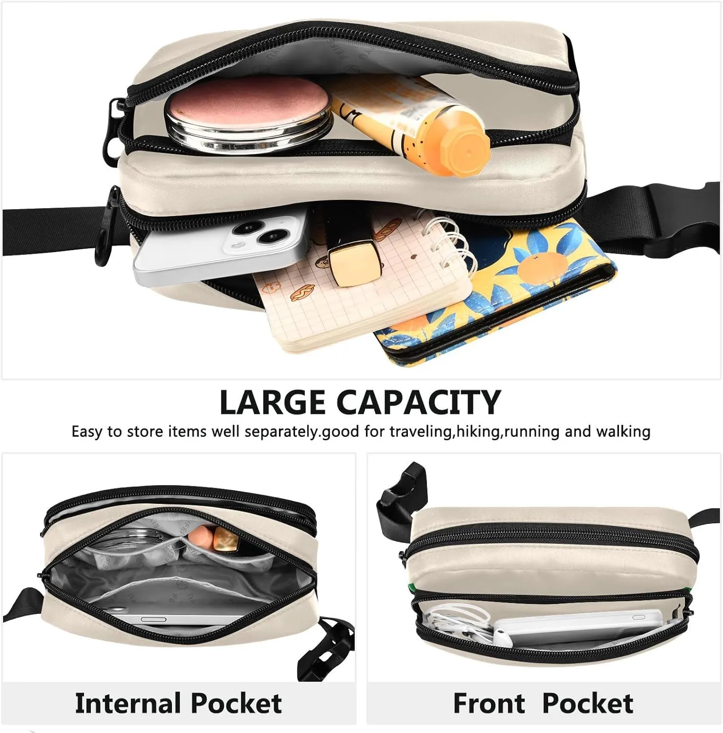 Antique White Belt Bags Small Waist Pouch Unisex Mini Belt Bag with Adjustable Strap