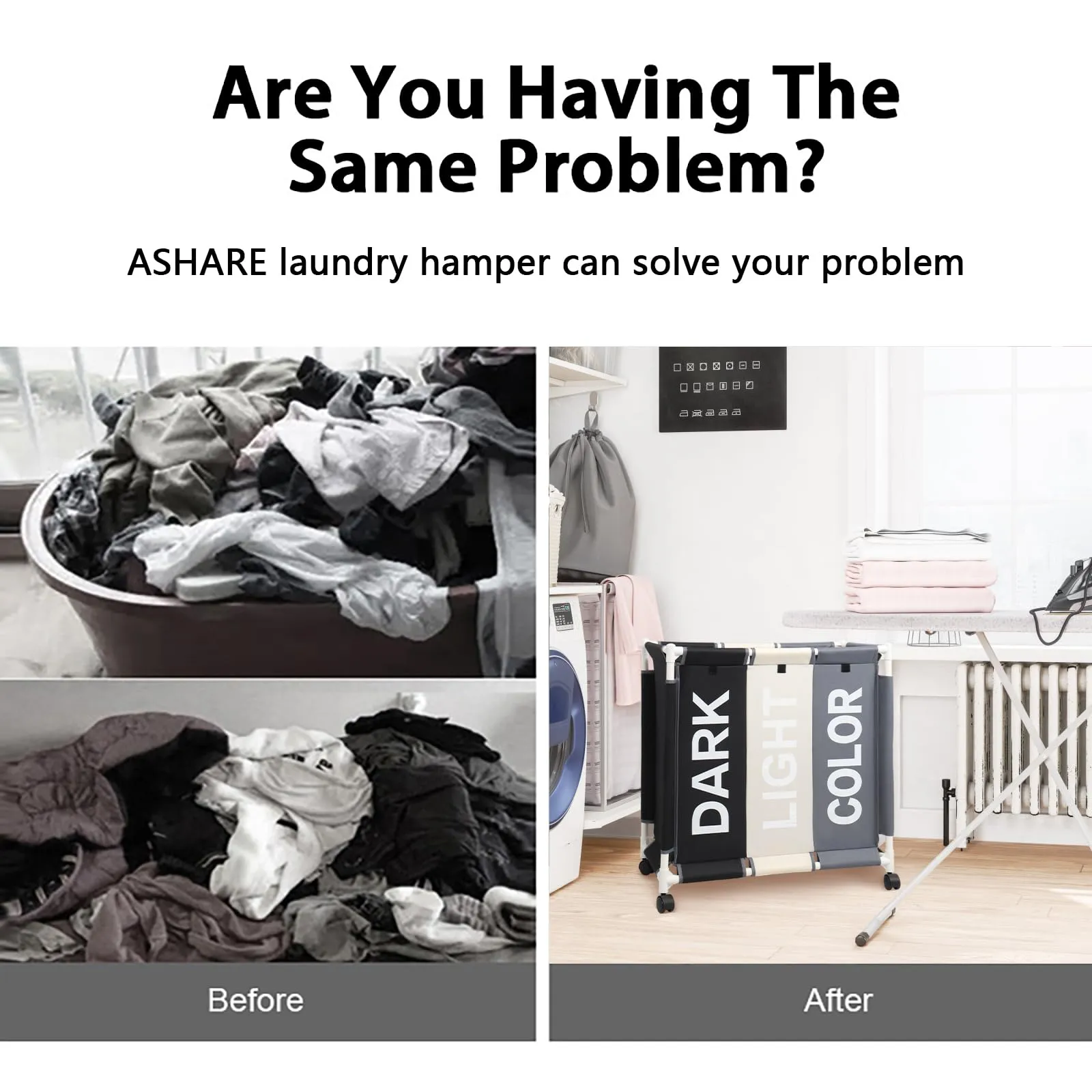 ASHARE 3-Section Laundry Sorter with Wheels