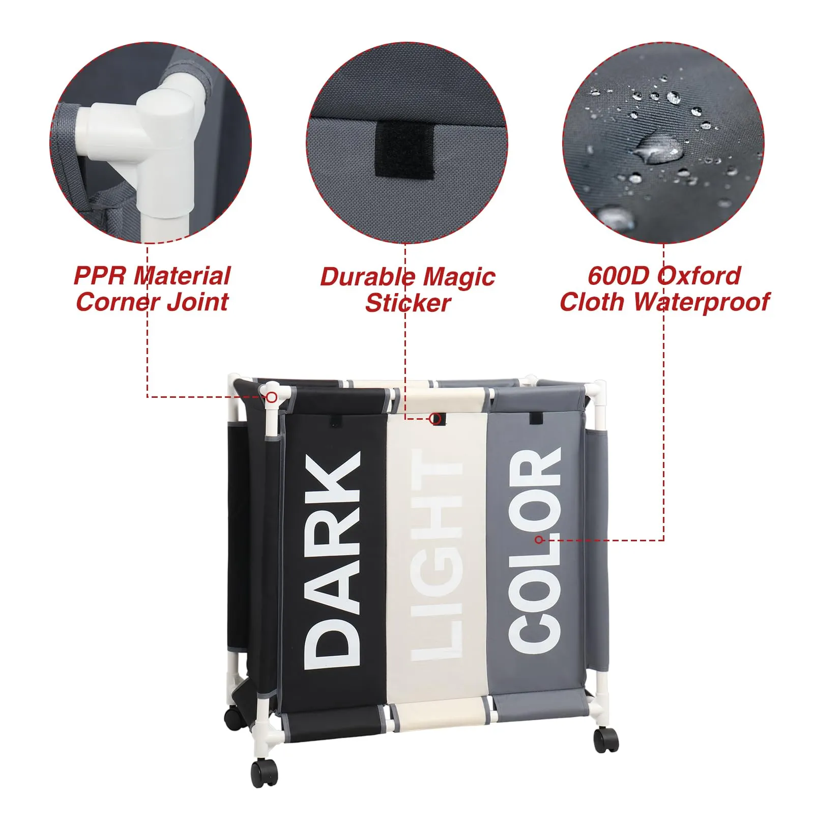 ASHARE 3-Section Laundry Sorter with Wheels