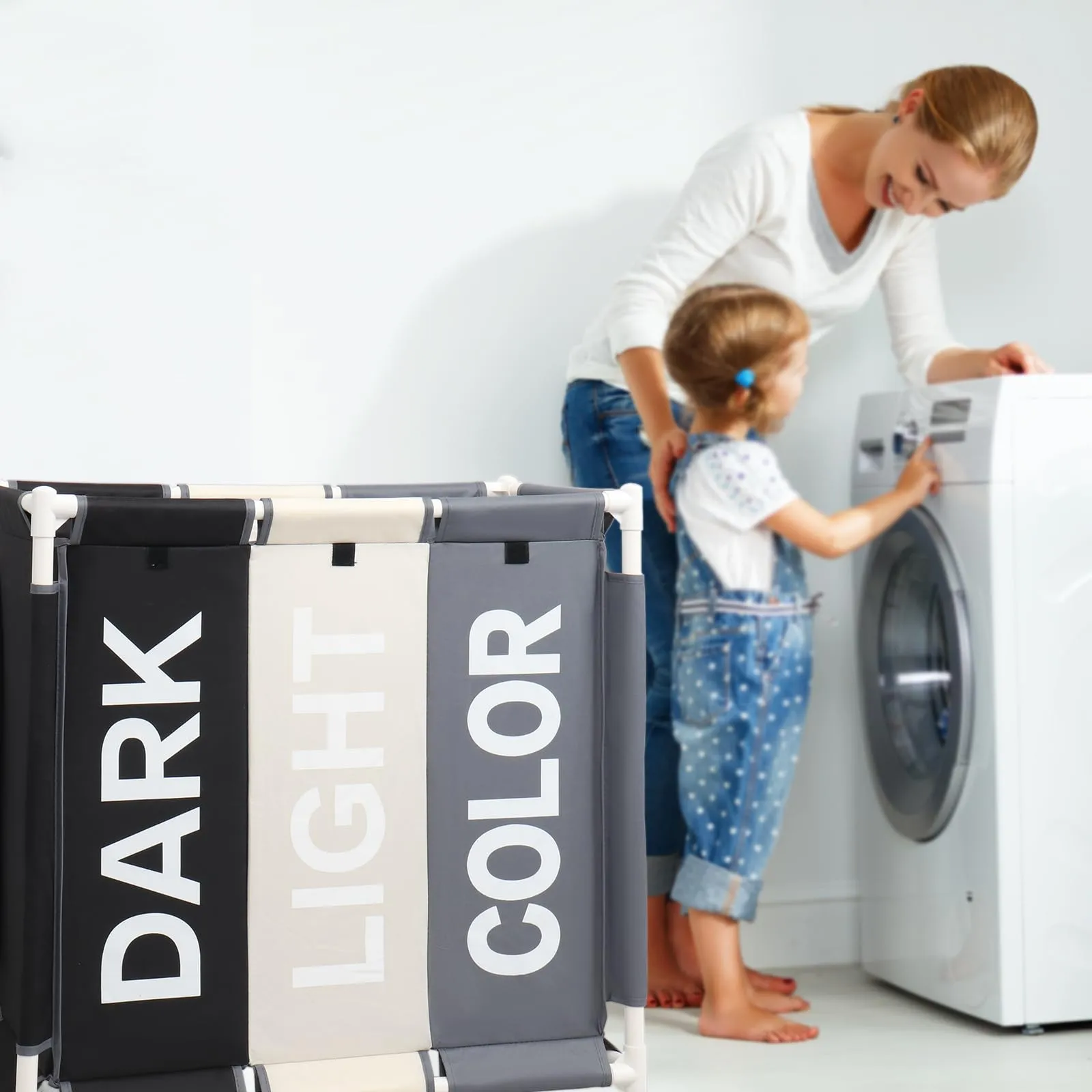 ASHARE 3-Section Laundry Sorter with Wheels