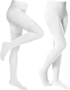 Baby Girls Tights Cable Knit Toddler Leggings Winter Solid Cotton Tights School Stockings 2 Pack 2T-12 Years
