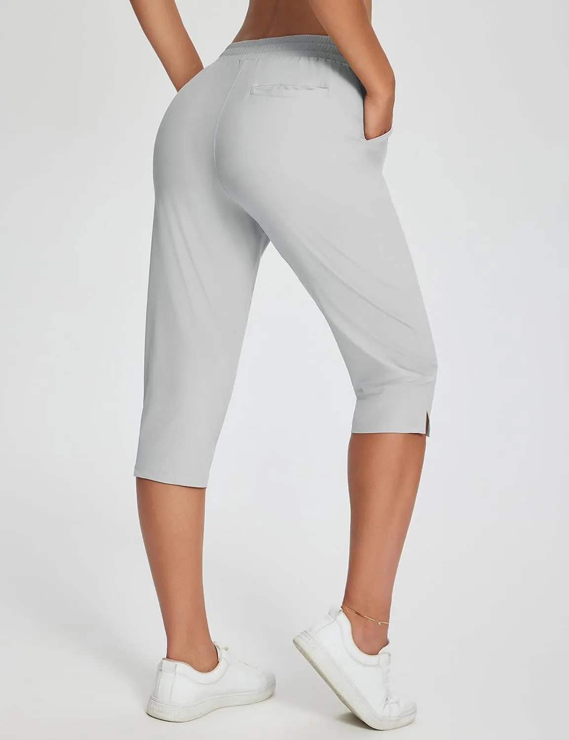baleaf Women's Yoga Capris Pants with Pockets Lightweight UPF50  Drawstring Waist Petite Athletic Sweatpants Casual Summer