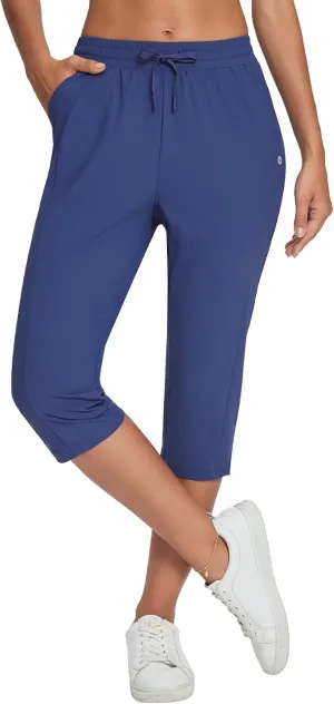baleaf Women's Yoga Capris Pants with Pockets Lightweight UPF50  Drawstring Waist Petite Athletic Sweatpants Casual Summer