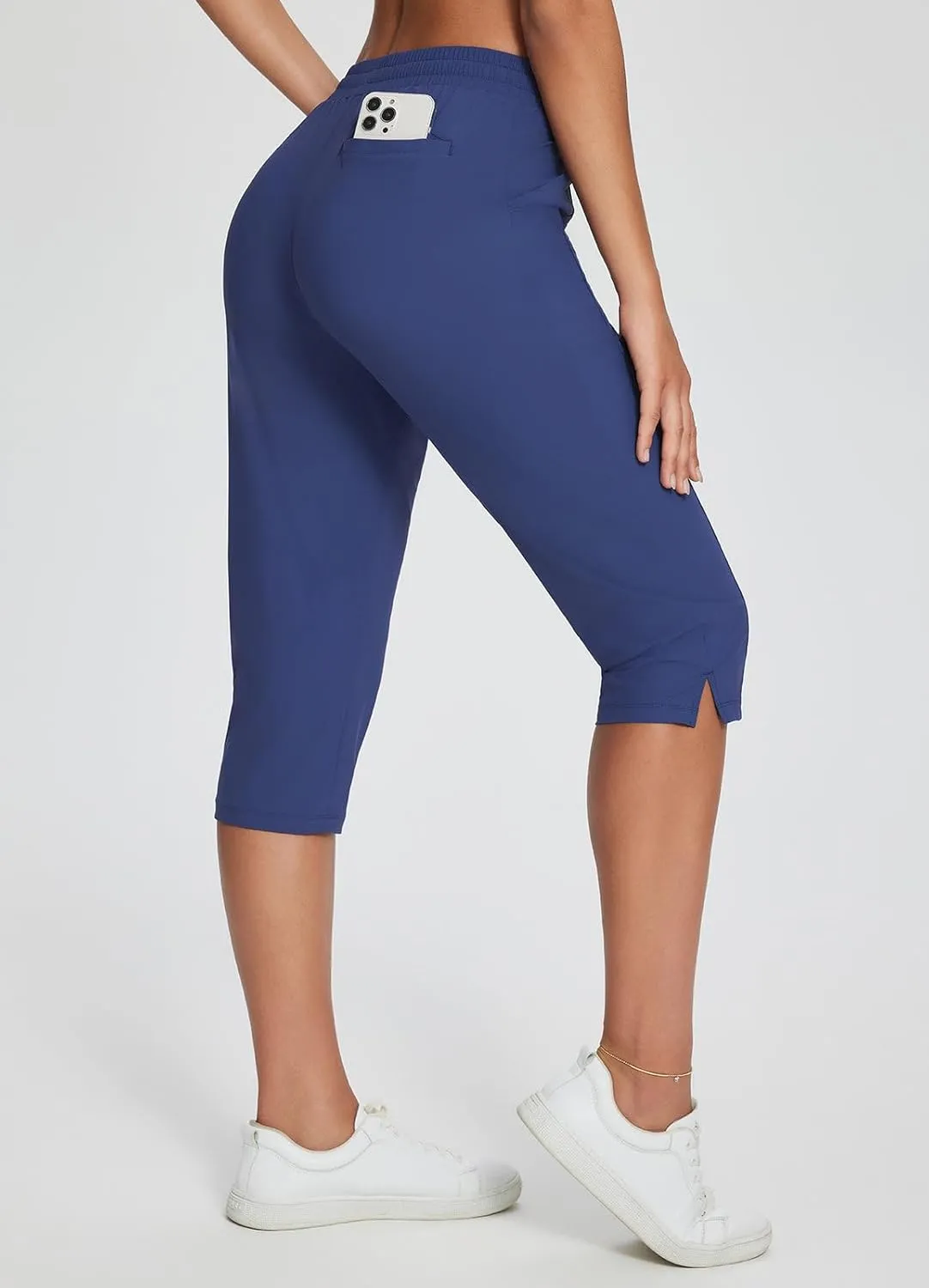 baleaf Women's Yoga Capris Pants with Pockets Lightweight UPF50  Drawstring Waist Petite Athletic Sweatpants Casual Summer
