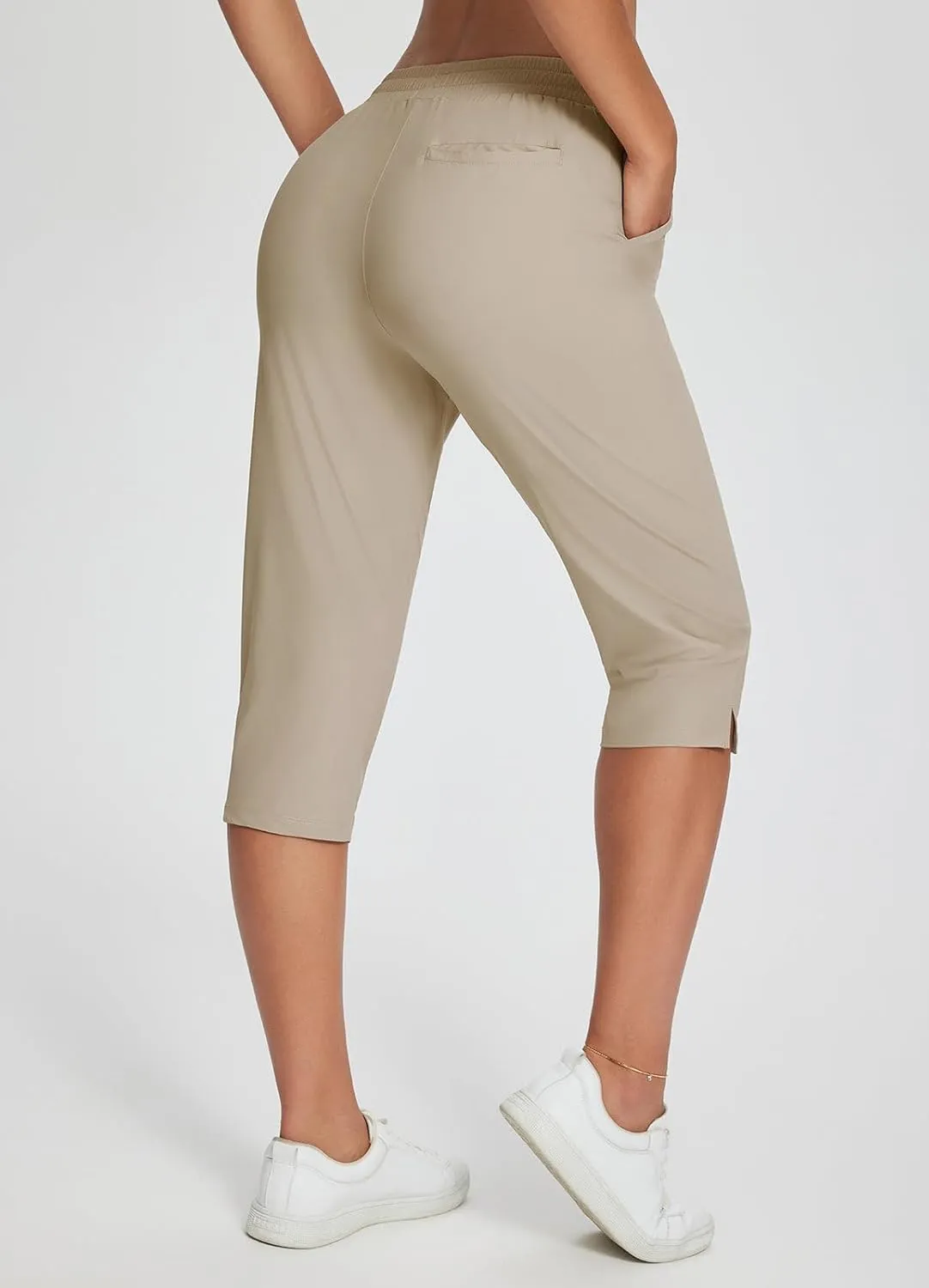baleaf Women's Yoga Capris Pants with Pockets Lightweight UPF50  Drawstring Waist Petite Athletic Sweatpants Casual Summer