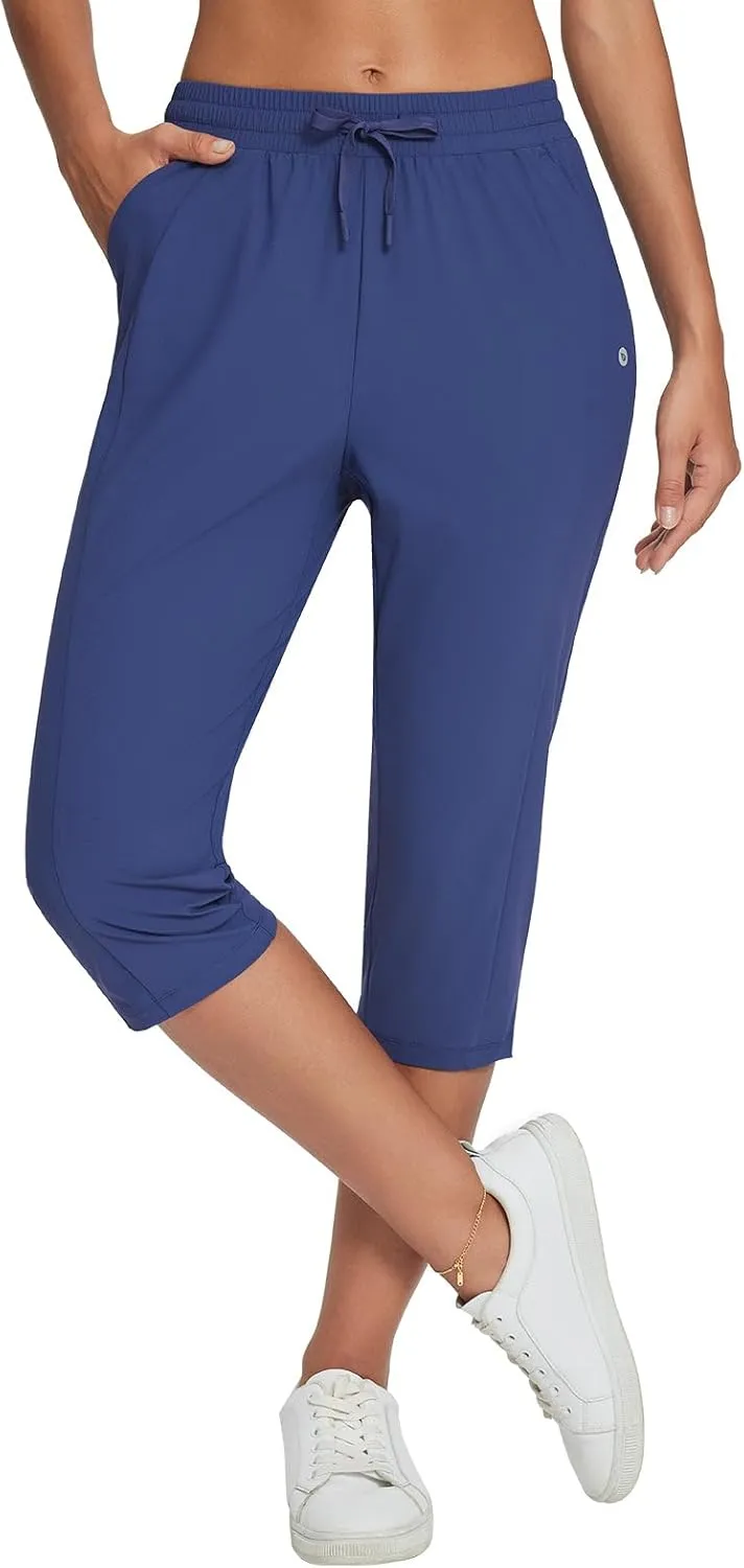 baleaf Women's Yoga Capris Pants with Pockets Lightweight UPF50  Drawstring Waist Petite Athletic Sweatpants Casual Summer