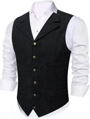 Barry.Wang Men's Corduroy Vest V-Neck Vintage Western Cowboy Waistcoat Sleeveless Jacket Slim Fit Casual Business Vests