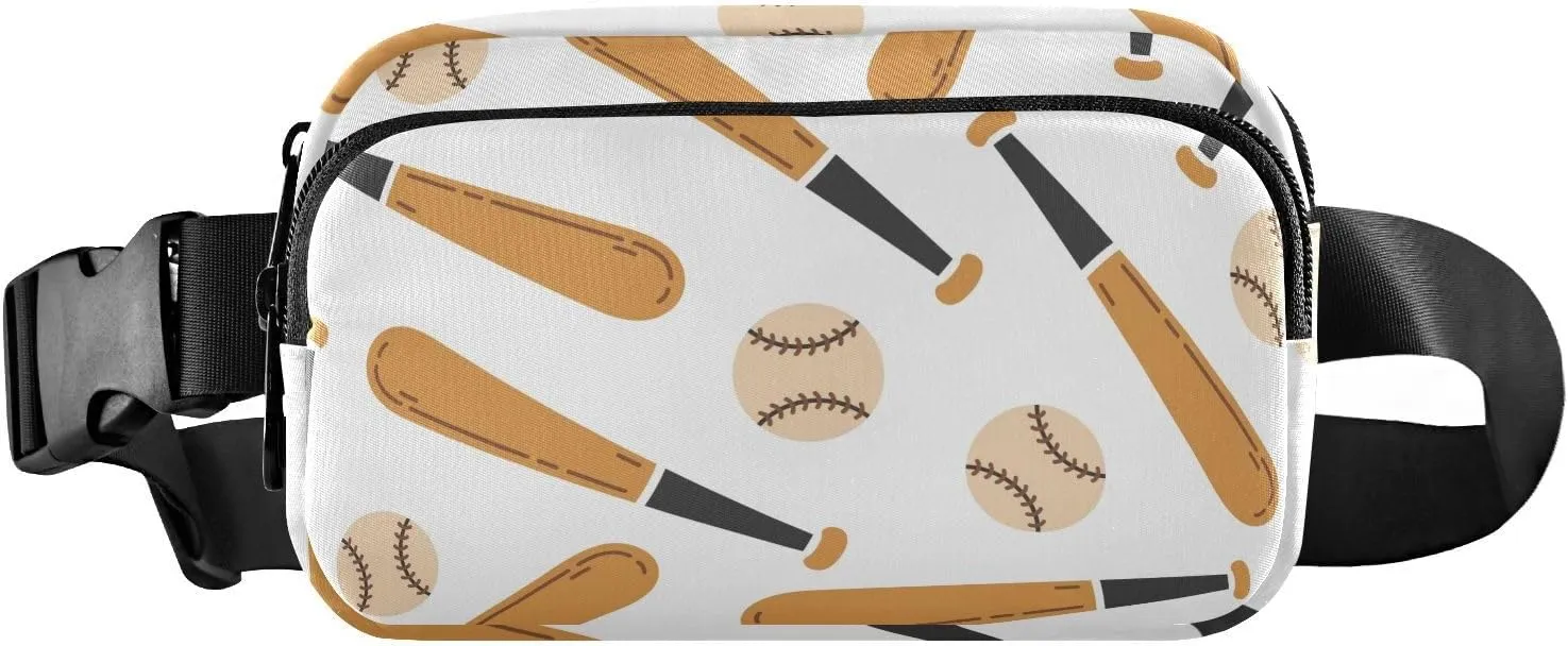 Baseball Bats and Leather Balls Fanny Packs Belt Bag for Women Men,Waterproof Crossbody Bag,Fashion Waist Packs for Workout/Running/Yoga/Shopping/Hiking