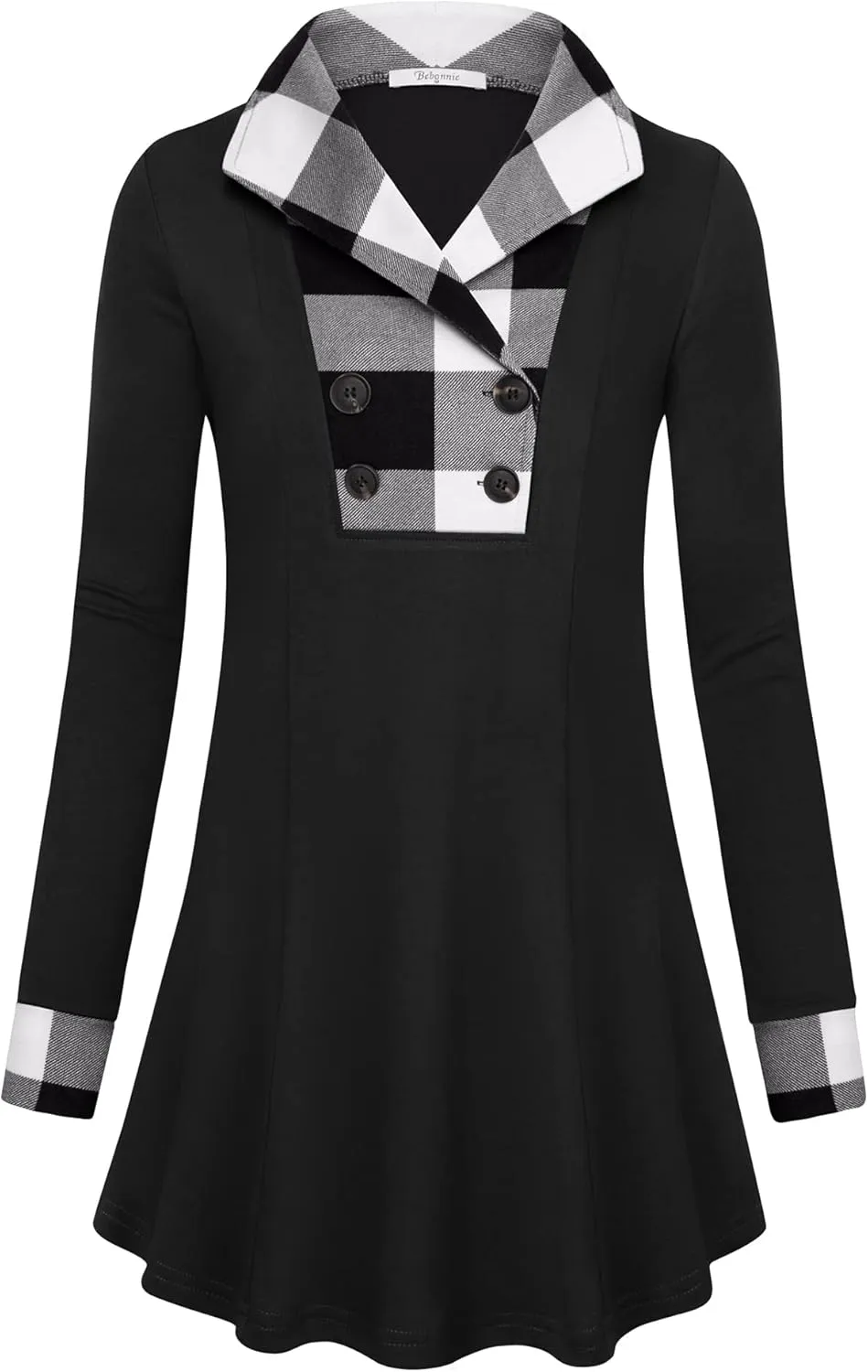 Bebonnie Womens Long Sleeve Casual V Neck Sweatshirts Pullover Tunic Tops with Buttons